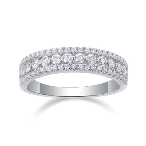 Elegant Multi-row Moissanite S925 Silver Ring Modern Fashion Band