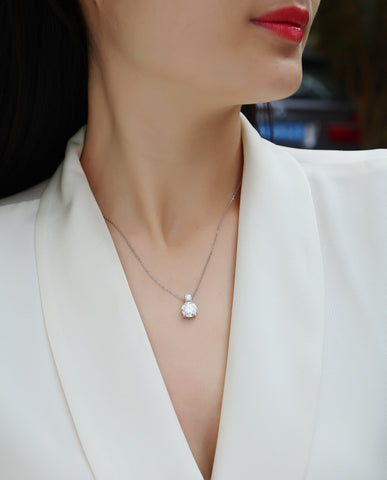 3-Carat Moissanite Pendant Necklace in S925 Sterling Silver with Platinum Plating