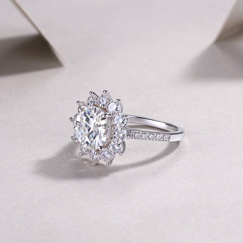 1Sunflower 3-Carat Moissanite Sterling Silver Ring Modern Elegant Fine Jewelry