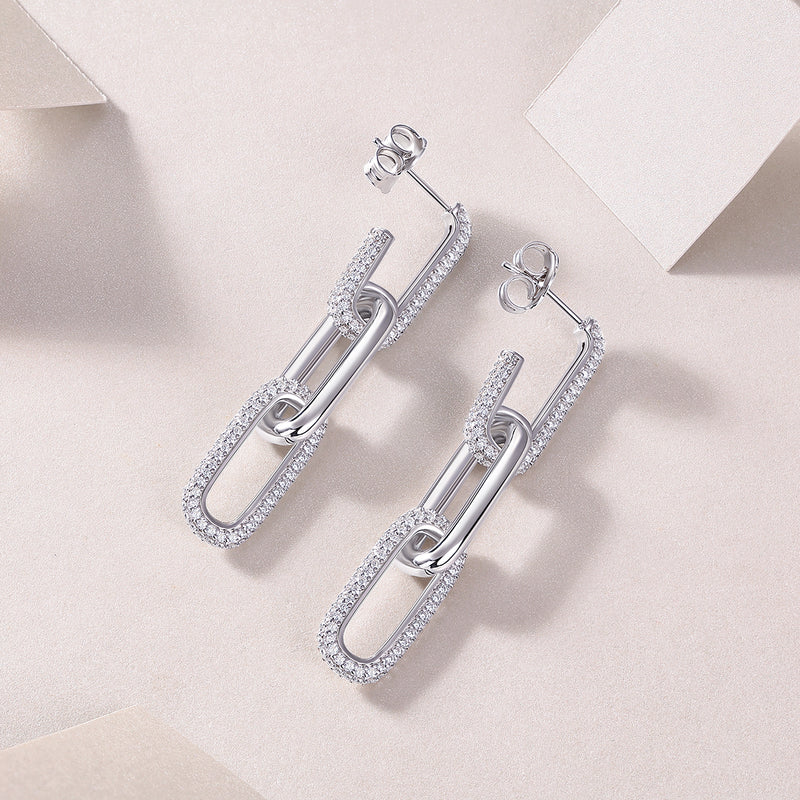 1Chain Luxury Moissanite Sterling Silver Stud Earrings Modern Elegant Design - 2