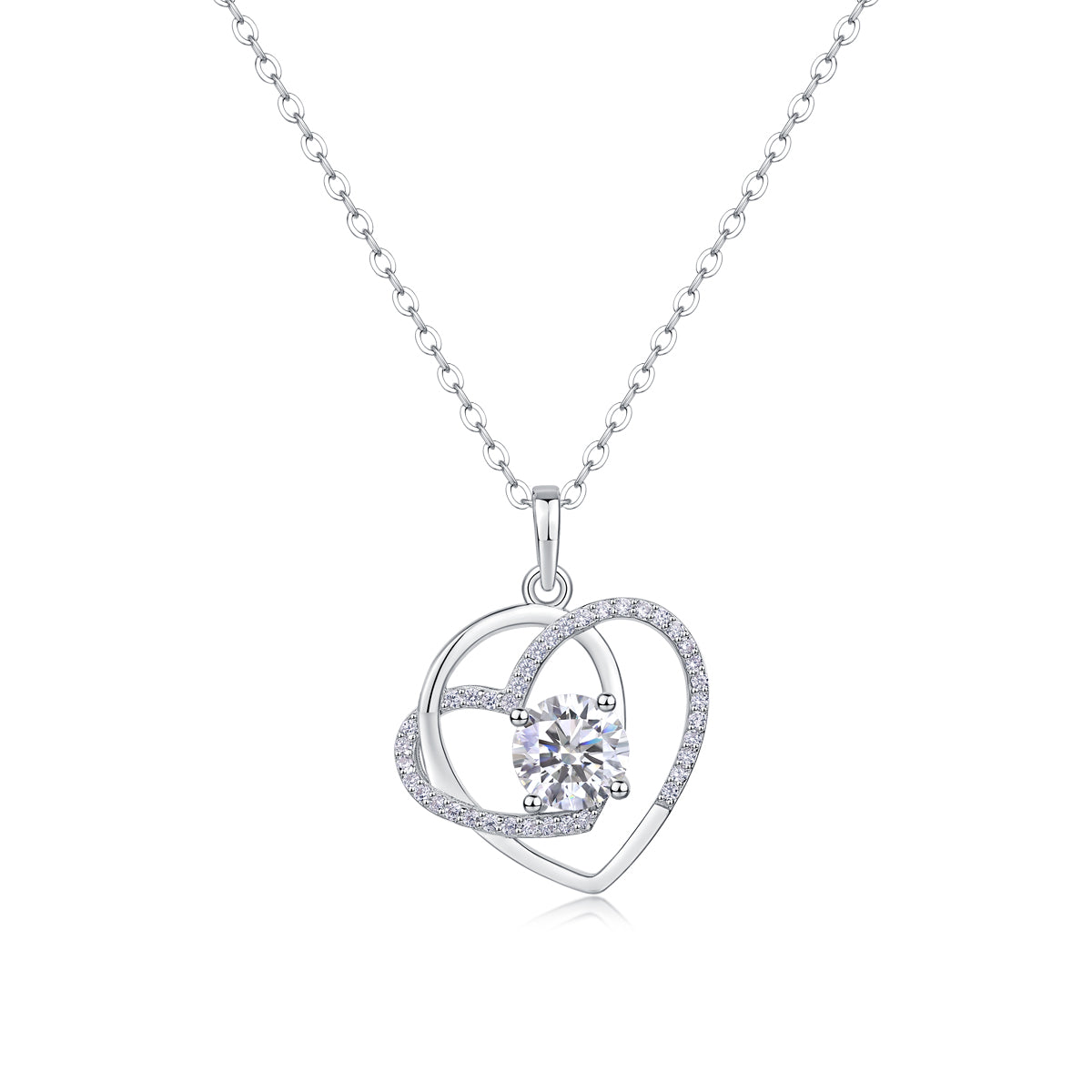 Heart to Heart Interlocking Moissanite Pendant Necklace in S925 Silver