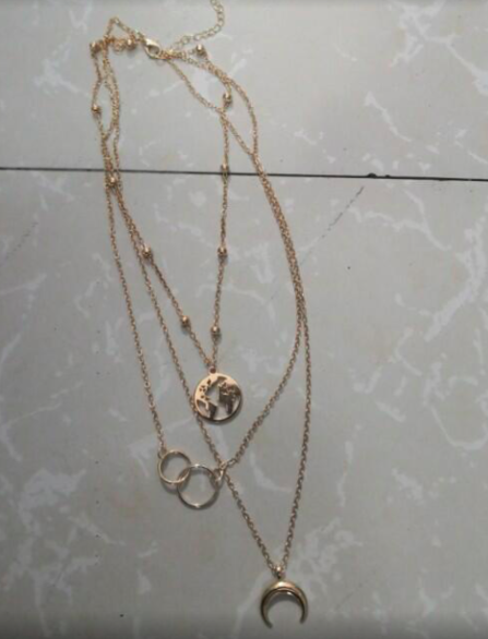 Boho Multilayer Moon and Map Necklace with Ring Set - 4