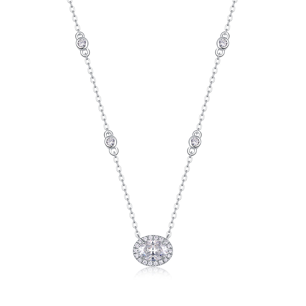 Egg-Shaped Moissanite Pendant Necklace in S925 Sterling Silver with Platinum Plating