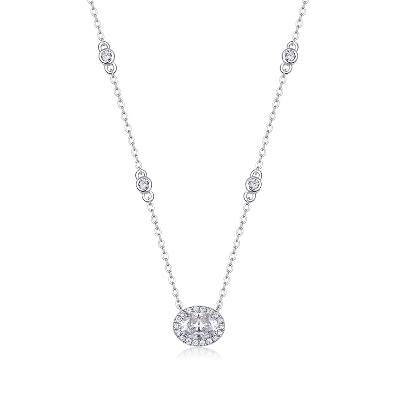 Egg-Shaped Moissanite Pendant Necklace in S925 Sterling Silver with Platinum Plating - 2
