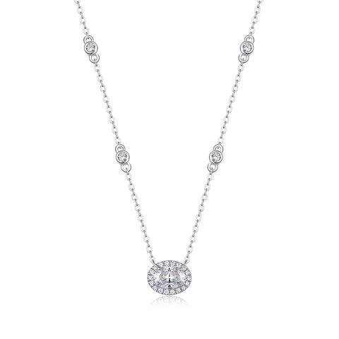 Egg-Shaped Moissanite Pendant Necklace in S925 Sterling Silver with Platinum Plating