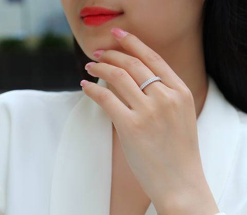 Double Row Moissanite Silver Ring S925 Luxury Fashion Jewelry