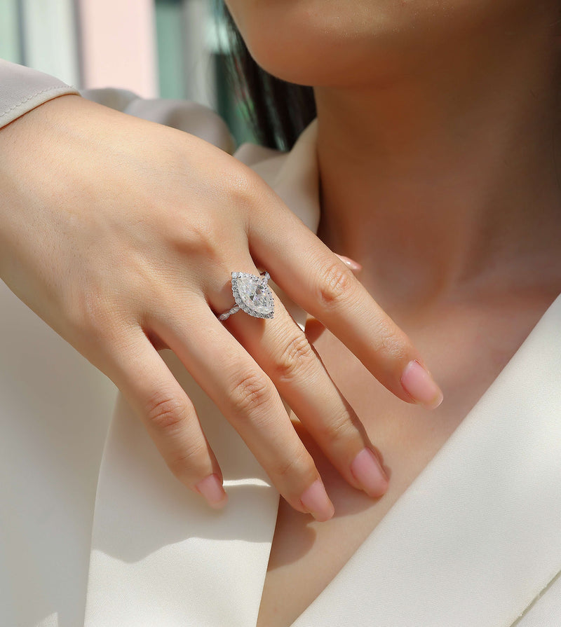 1Starlight Craze Marquise Moissanite Sterling Silver Ring Fashion Jewelry - 7