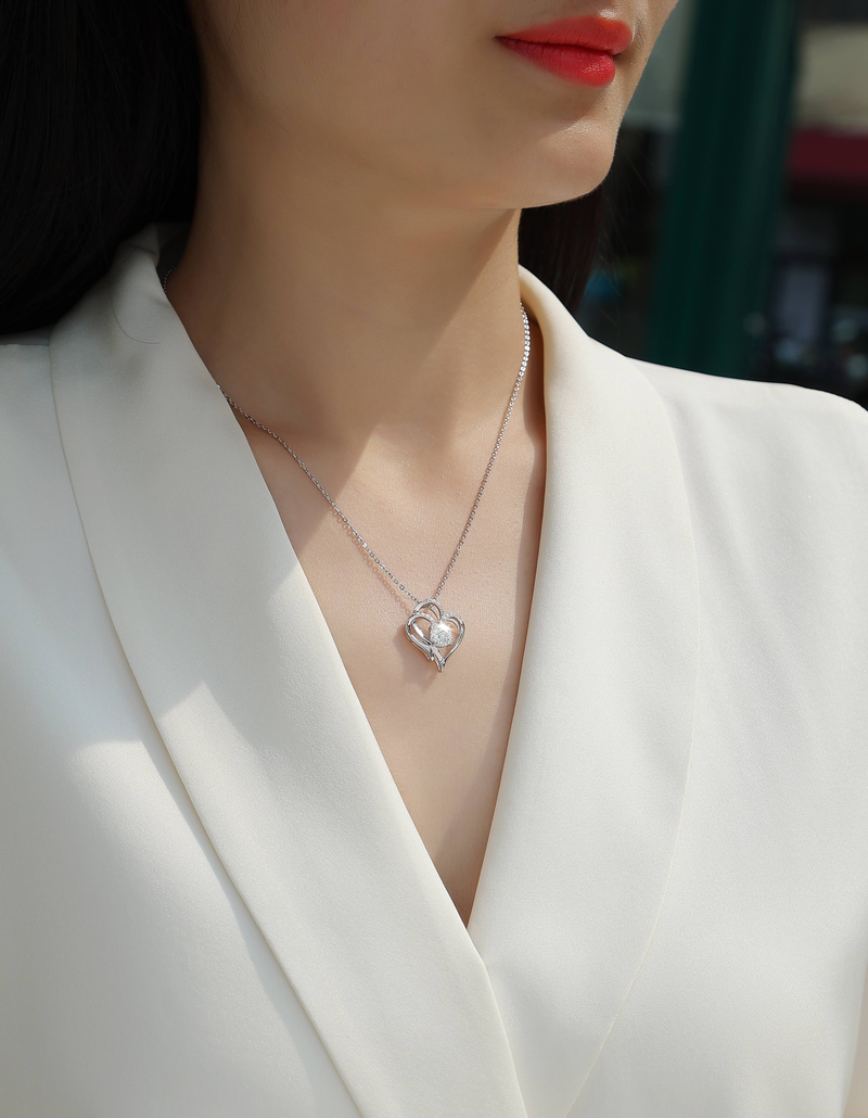 1-Carat Moissanite Heart Pendant Necklace in Sterling Silver - 6