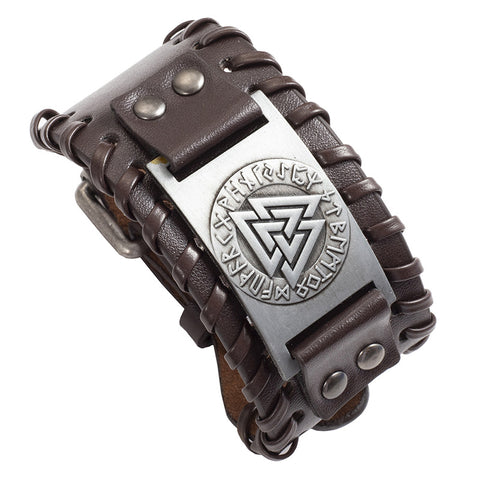 Nordic Viking Triangle Leather Bracelet for Men