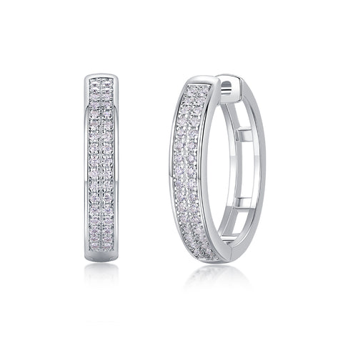 1Firefly Light Moissanite Sterling Silver Hoop Earrings with Platinum-Plated Studs