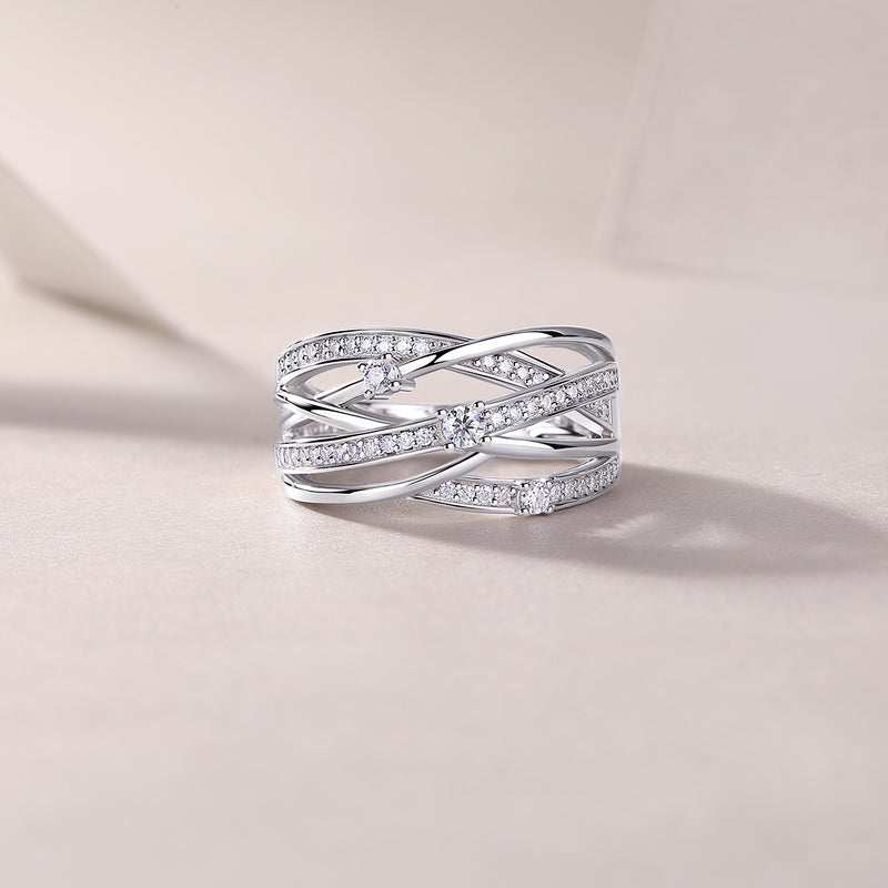 S925 Silver Moissanite Star Ring Modern Layered Band Fine Jewelry - 1