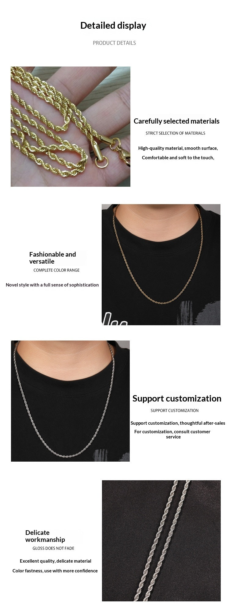 Stainless Steel Twisted Rope Chain Bracelet Minimalist Unisex Design - 6