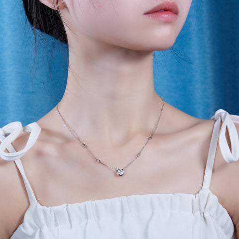 1-Carat Moissanite Pendant Necklace in S925 Sterling Silver with Platinum Plating