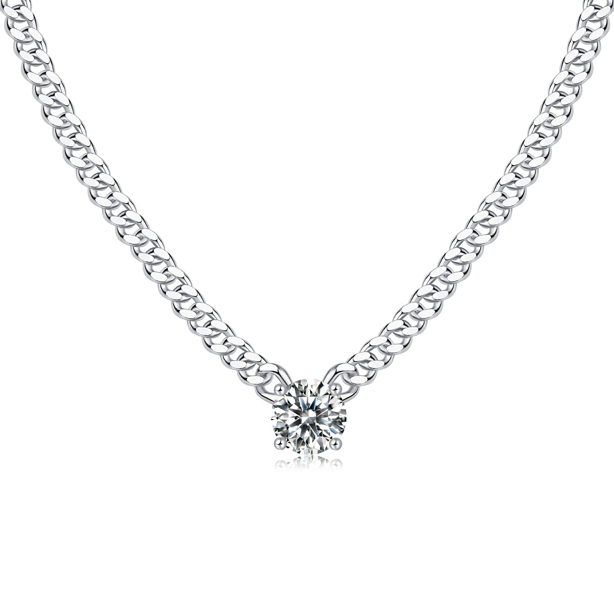 S925 Silver Cuban Necklace with 1 Carat Moissanite Pendant Luxury Fashion Jewelry