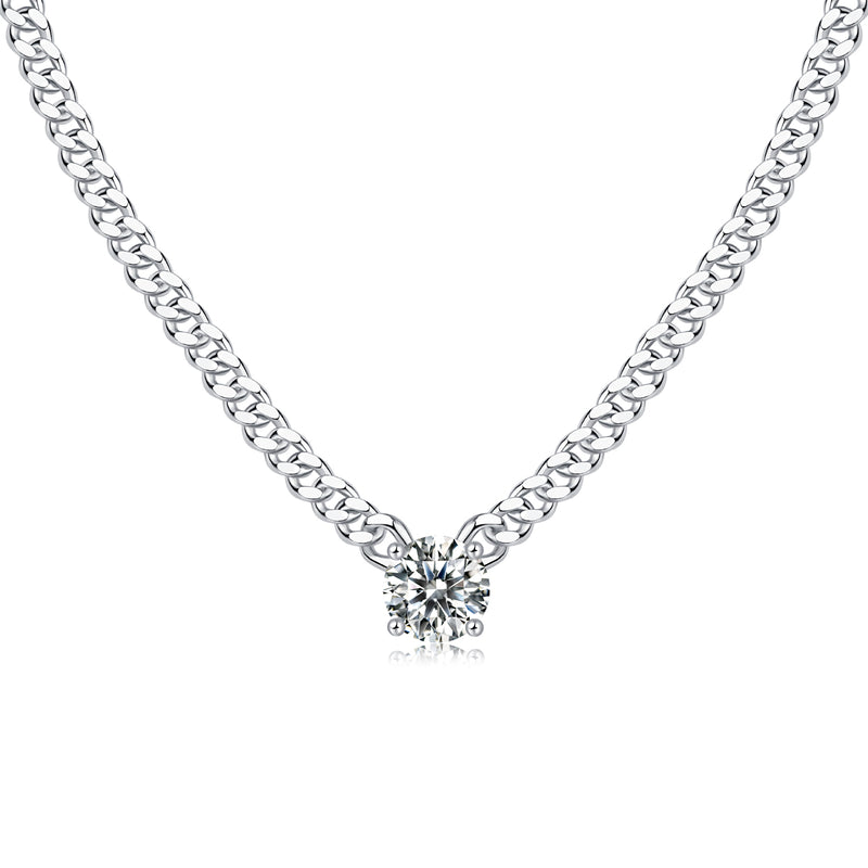 S925 Silver Cuban Necklace with 1 Carat Moissanite Pendant Luxury Fashion Jewelry - 3