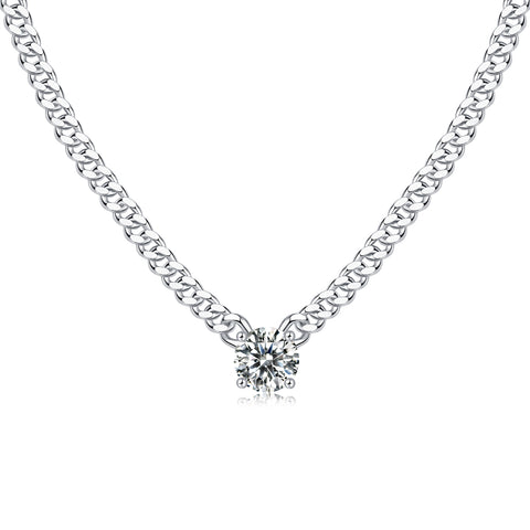 S925 Silver Cuban Necklace with 1 Carat Moissanite Pendant Luxury Fashion Jewelry