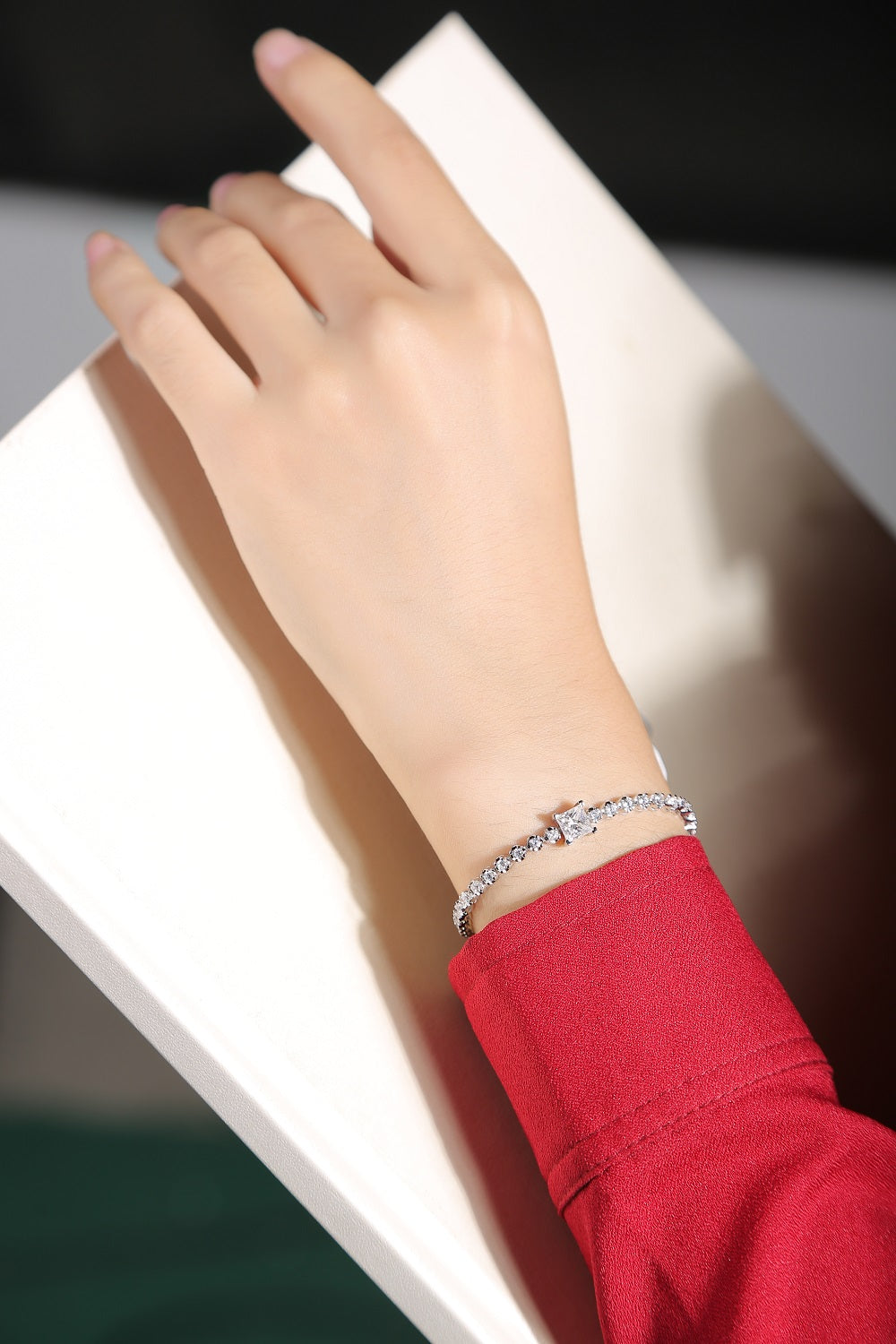 S925 Silver Moissanite Square Diamond Tennis Bracelet Elegant Luxury Jewelry