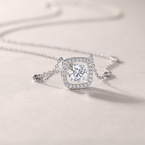 1Sweet Moissanite Pendant Necklace Set in S925 Sterling Silver with Platinum Plating