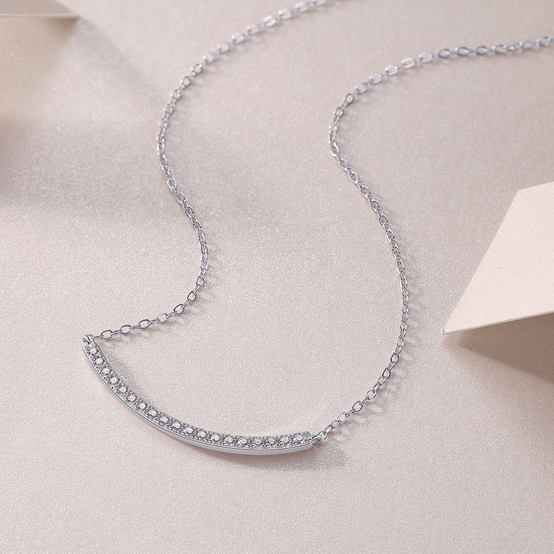 1Joy S925 Sterling Silver Moissanite Pendant Necklace Elegant Curved Bar Design - 6