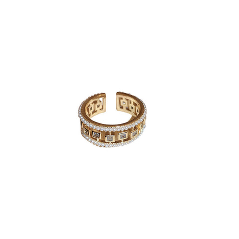 Elegant Hollow Square Open-End Copper Ring for Women