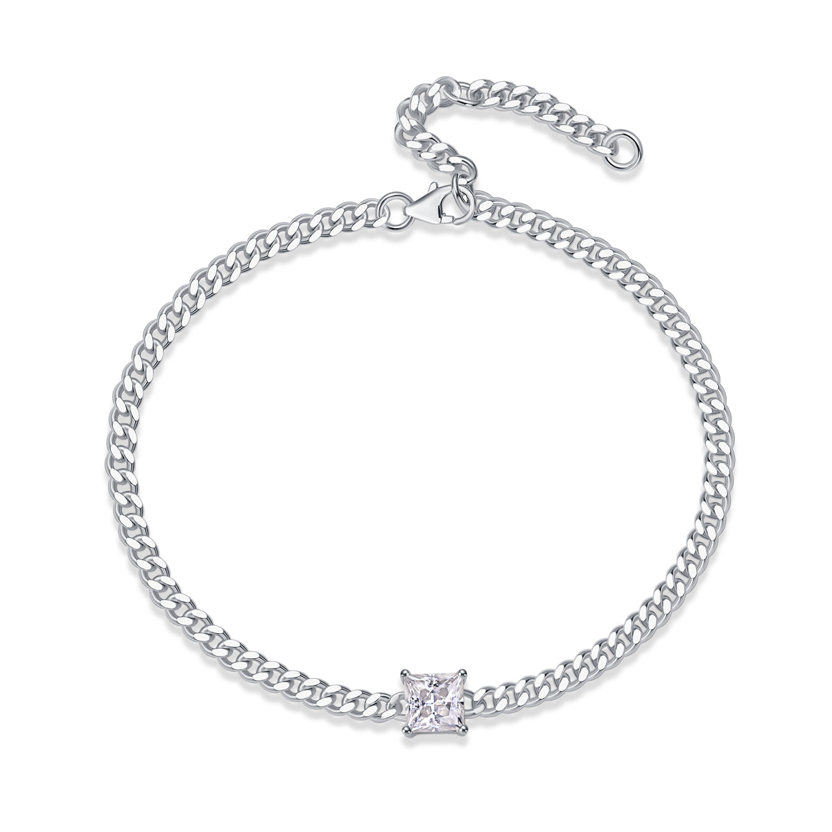 Luxury S925 Silver Bracelet with Square Moissanite Stone