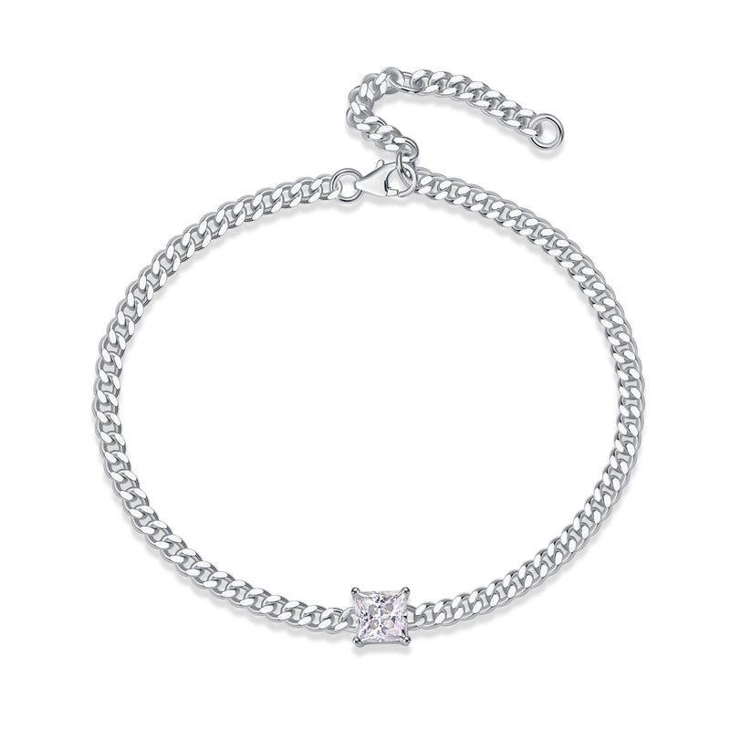 Luxury S925 Silver Bracelet with Square Moissanite Stone - 1