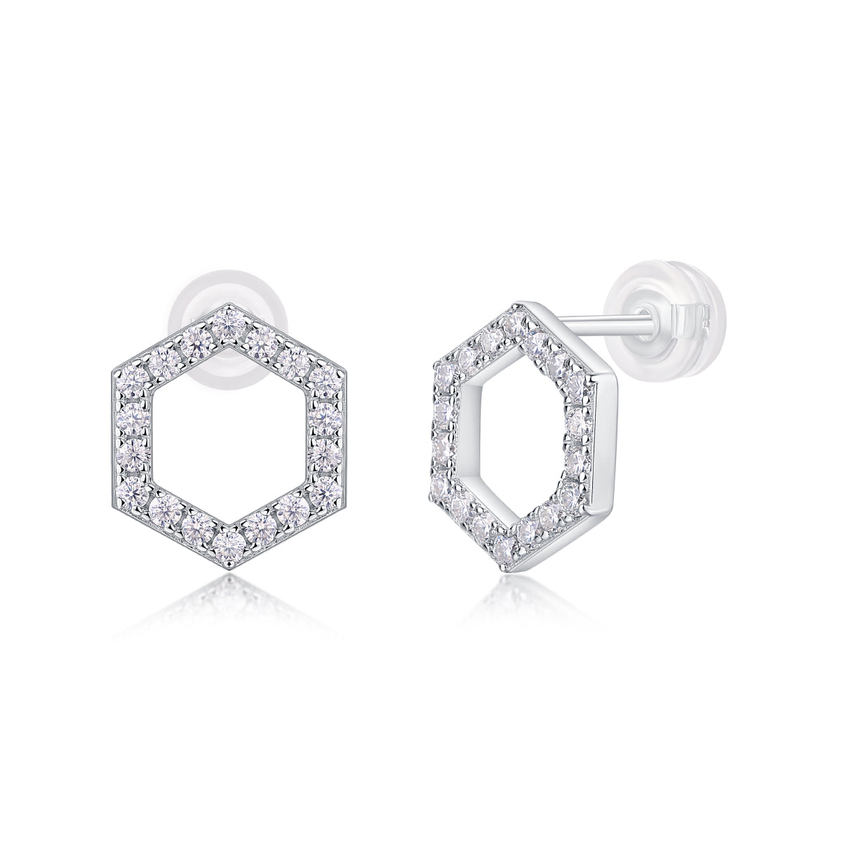 S925 Sterling Silver Hexagon Moissanite Stud Earrings Modern Minimalist Fine Jewelry