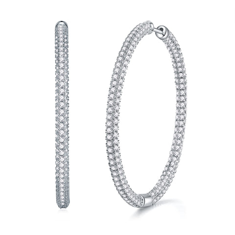 S925 Silver Double Row Moissanite Hoop Earrings