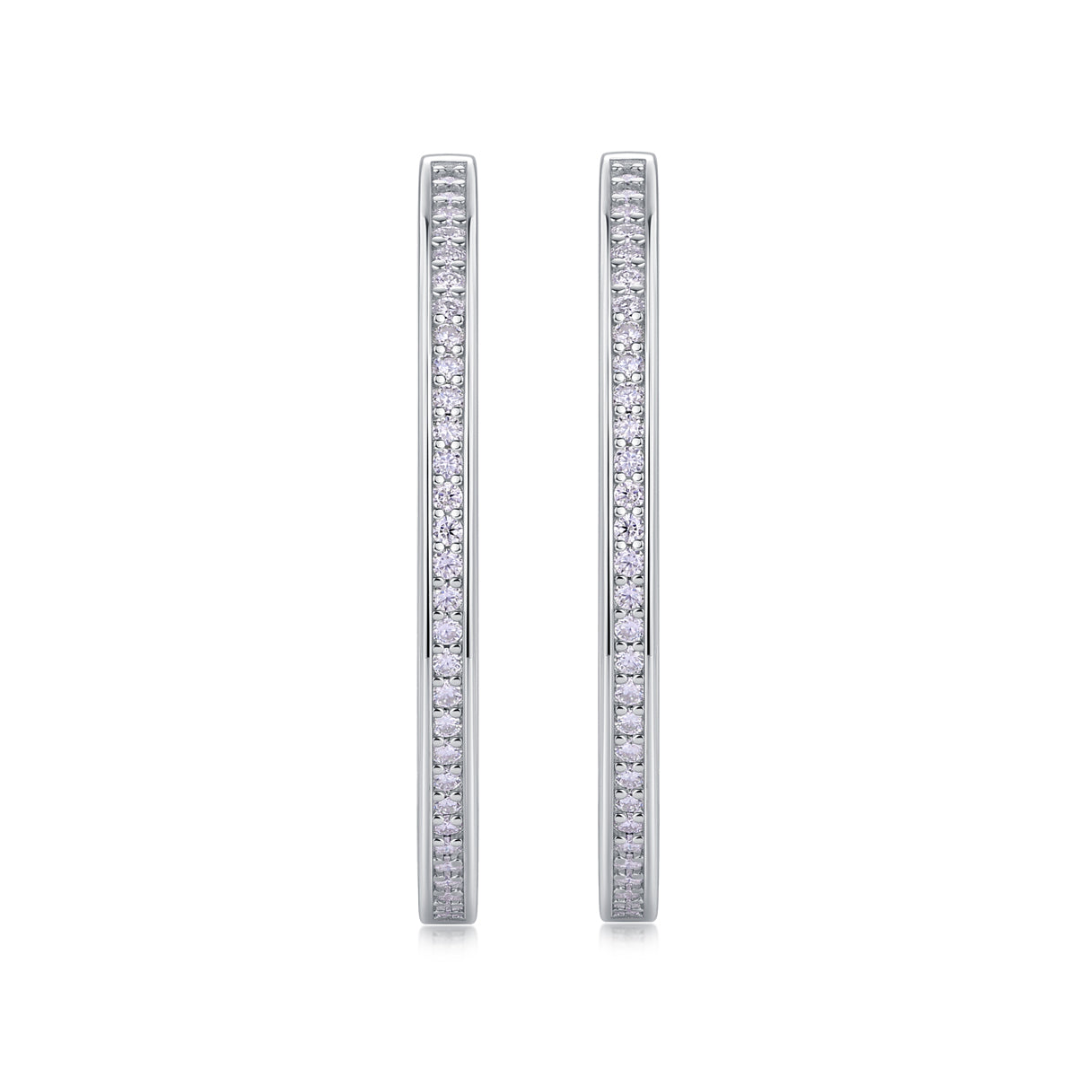 1Moon Sea Sterling Silver Hoop Earrings with Moissanite Accents Modern Elegant Fine Jewelry