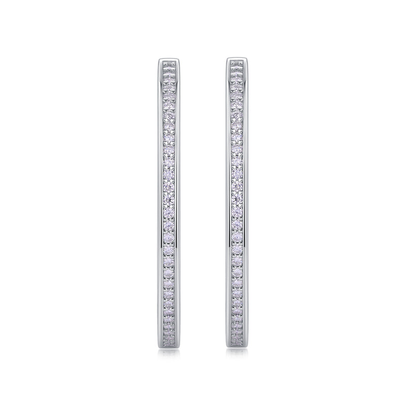 1Moon Sea Sterling Silver Hoop Earrings with Moissanite Accents Modern Elegant Fine Jewelry - 4