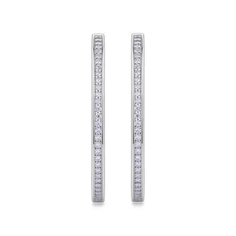 1Moon Sea Sterling Silver Hoop Earrings with Moissanite Accents Modern Elegant Fine Jewelry