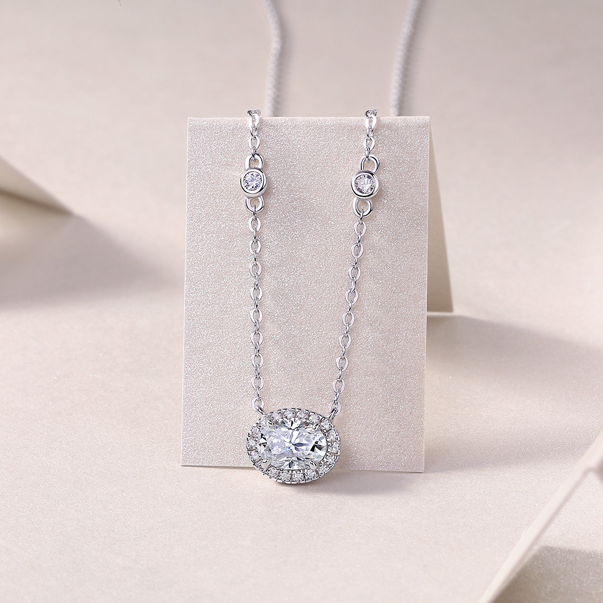 Egg-Shaped Moissanite Pendant Necklace in S925 Sterling Silver with Platinum Plating