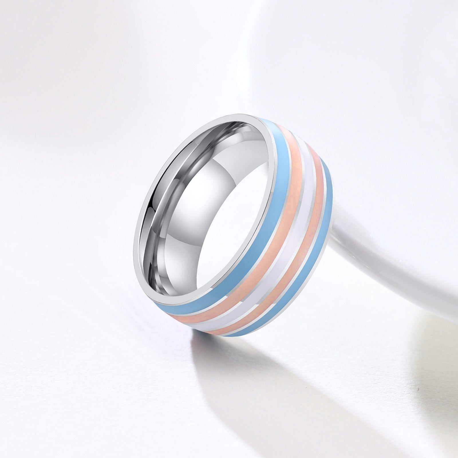 8mm Rainbow Titanium Steel Men's Flag Ring