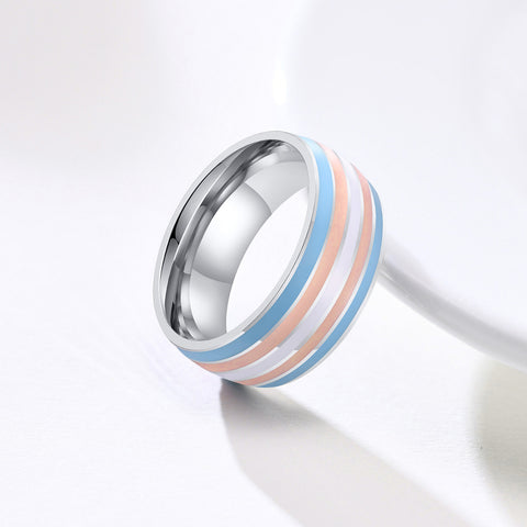8mm Rainbow Titanium Steel Men's Flag Ring