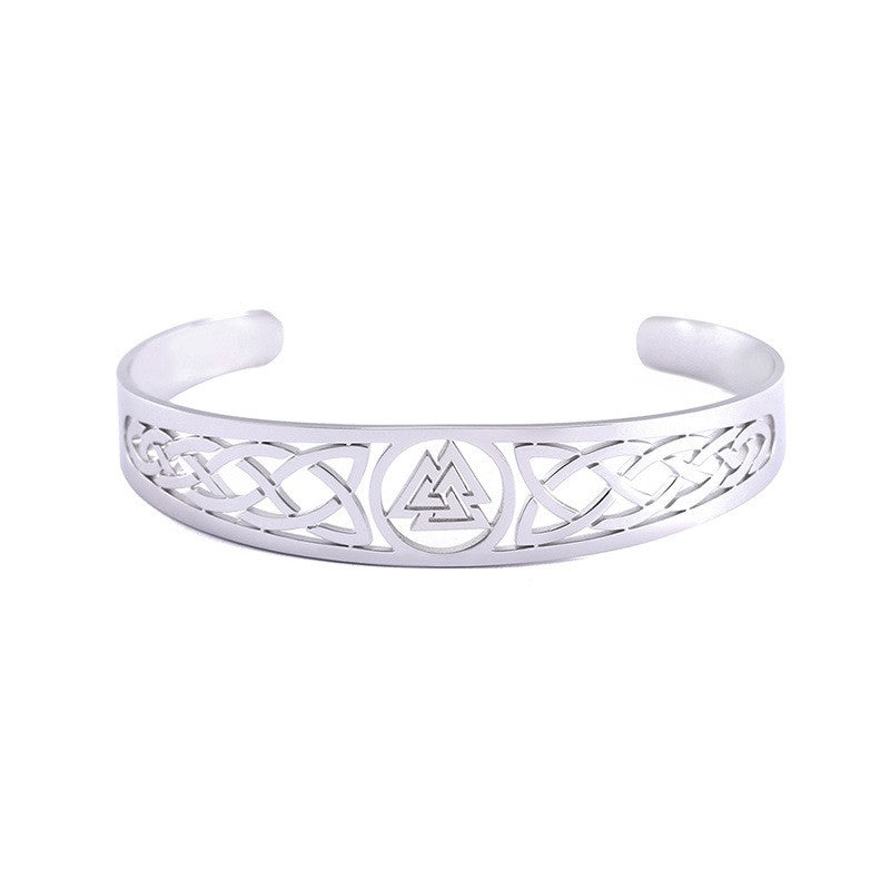Handcrafted Stainless Steel Valknut and Celtic Design Bracelet
