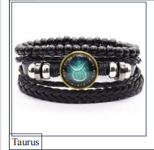 Men's Braided Leather Cord Bracelet with Alloy Zodiac Charm