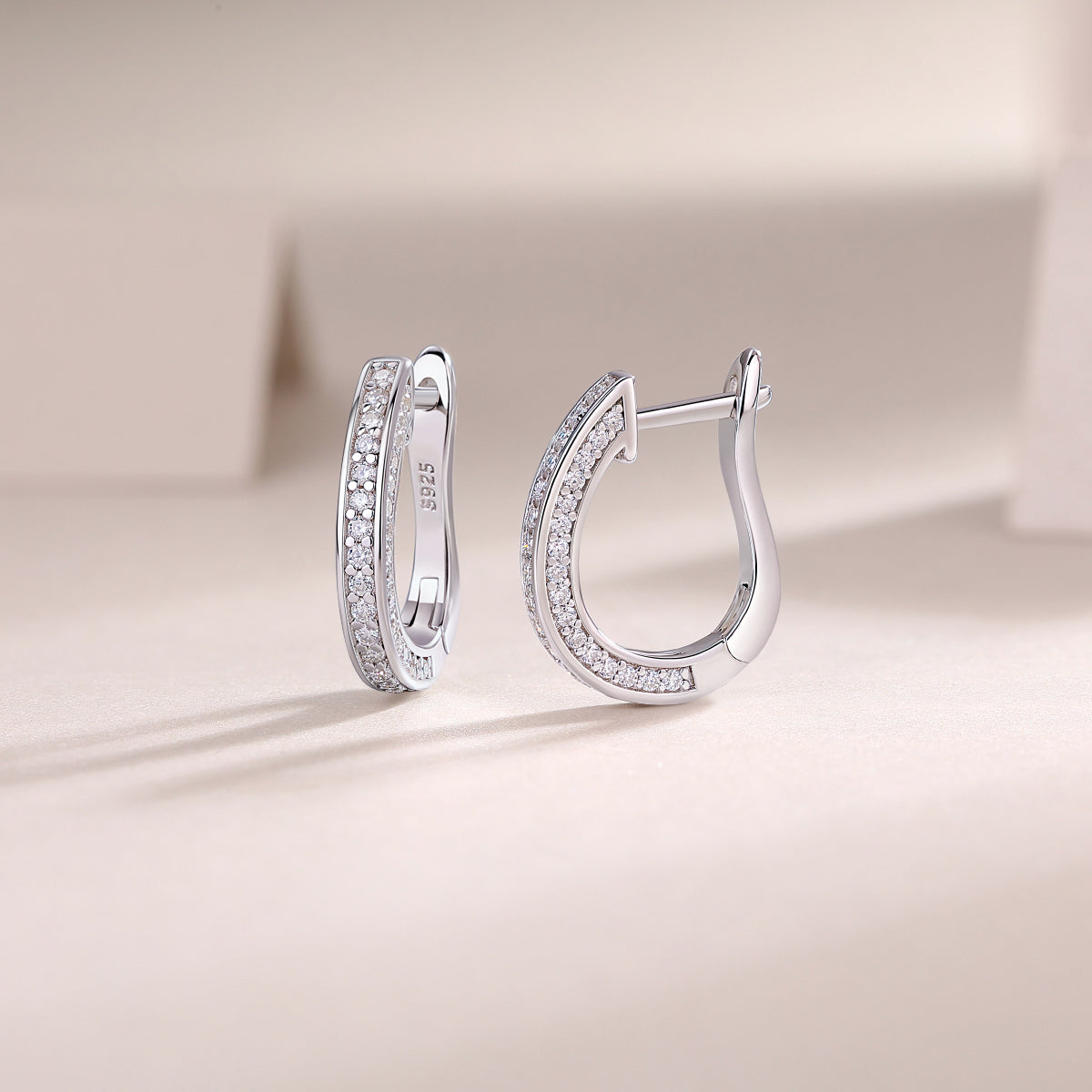 S925 Sterling Silver Moissanite Hoop Earrings Platinum-Plated Studs Elegant and Trendy