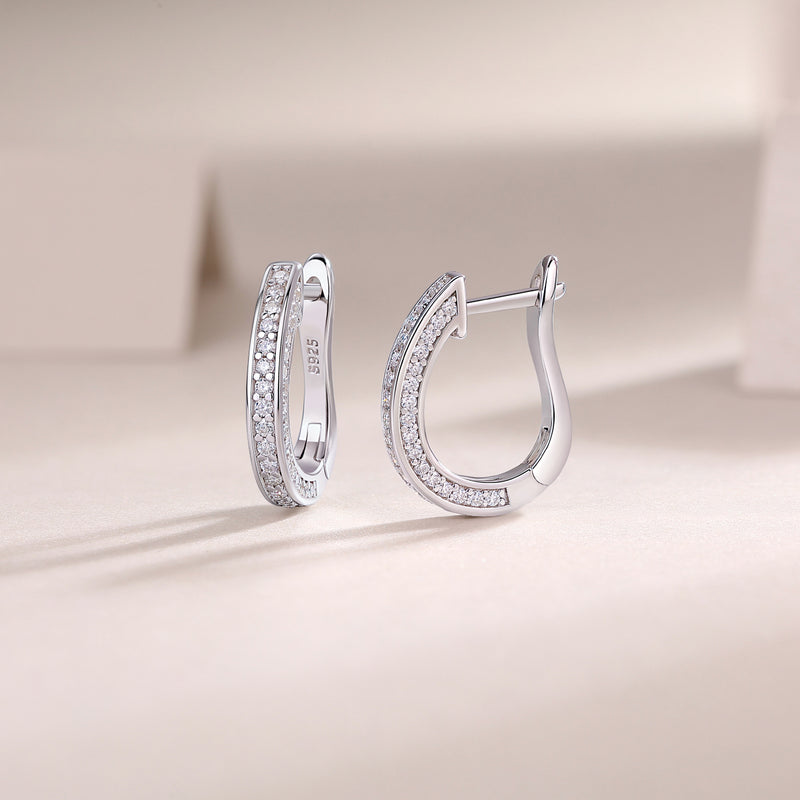 S925 Sterling Silver Moissanite Hoop Earrings with Platinum-Plated Finish Elegant Modern Studs - 1