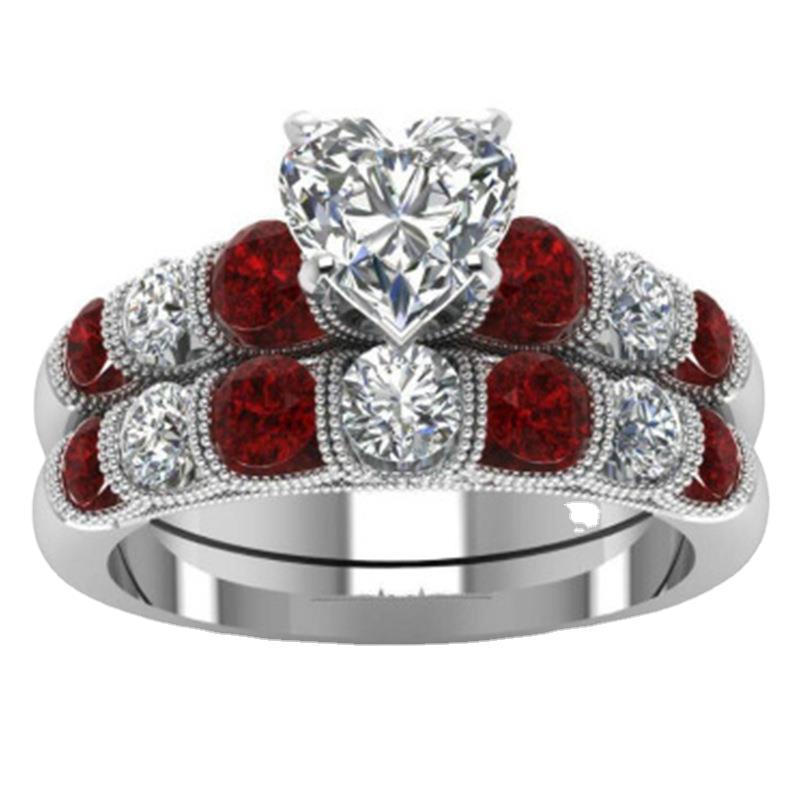 Bold Fashion Ring Set with Heart-Shaped Diamonds - 3