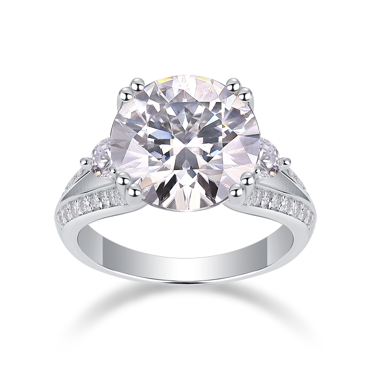 Elegant Radiance Sterling Silver Moissanite Ring with Platinum-Plated Diamond Accent