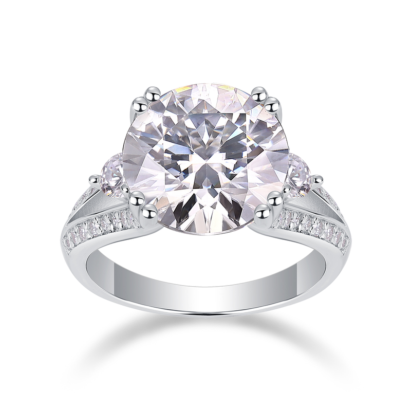 Elegant Radiance Sterling Silver Moissanite Ring with Platinum-Plated Accents - 1