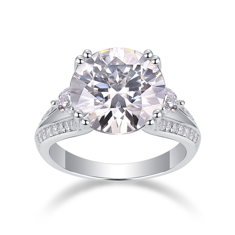 Elegant Radiance Sterling Silver Moissanite Ring with Platinum-Plated Diamond Accent