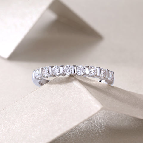 S925 Silver Moissanite Row Band Ring Elegant Modern Fine Jewelry