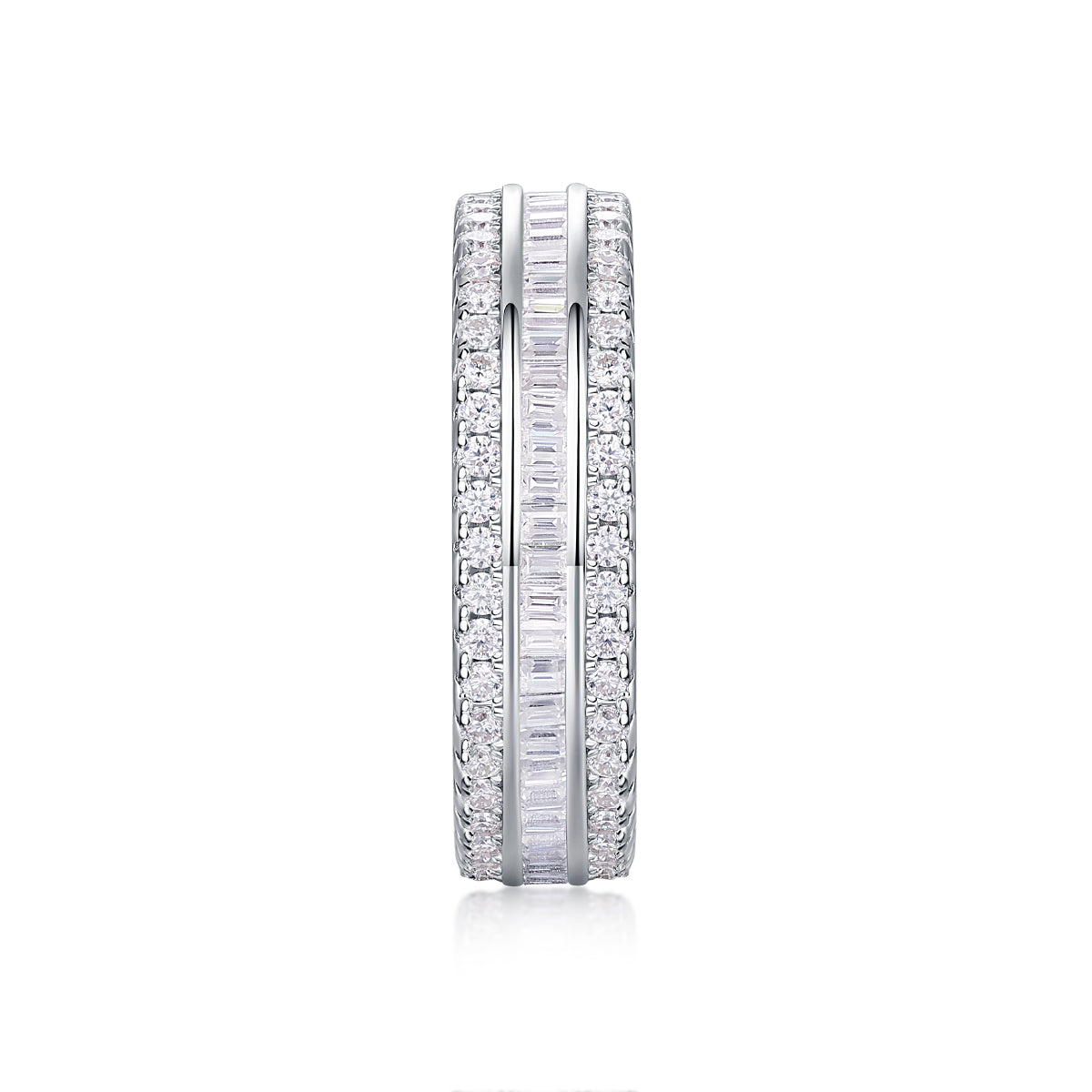 S925 Silver Moissanite Double Row Square Diamond Ring Luxury Fashion