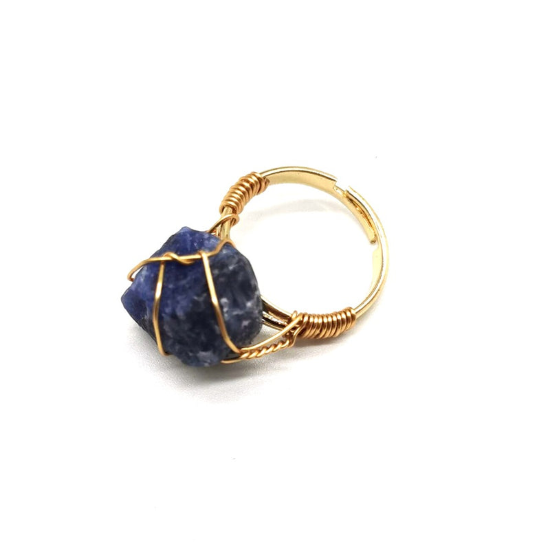 Hand Wrapped Rough Stone Agate Adjustable Ring - 17
