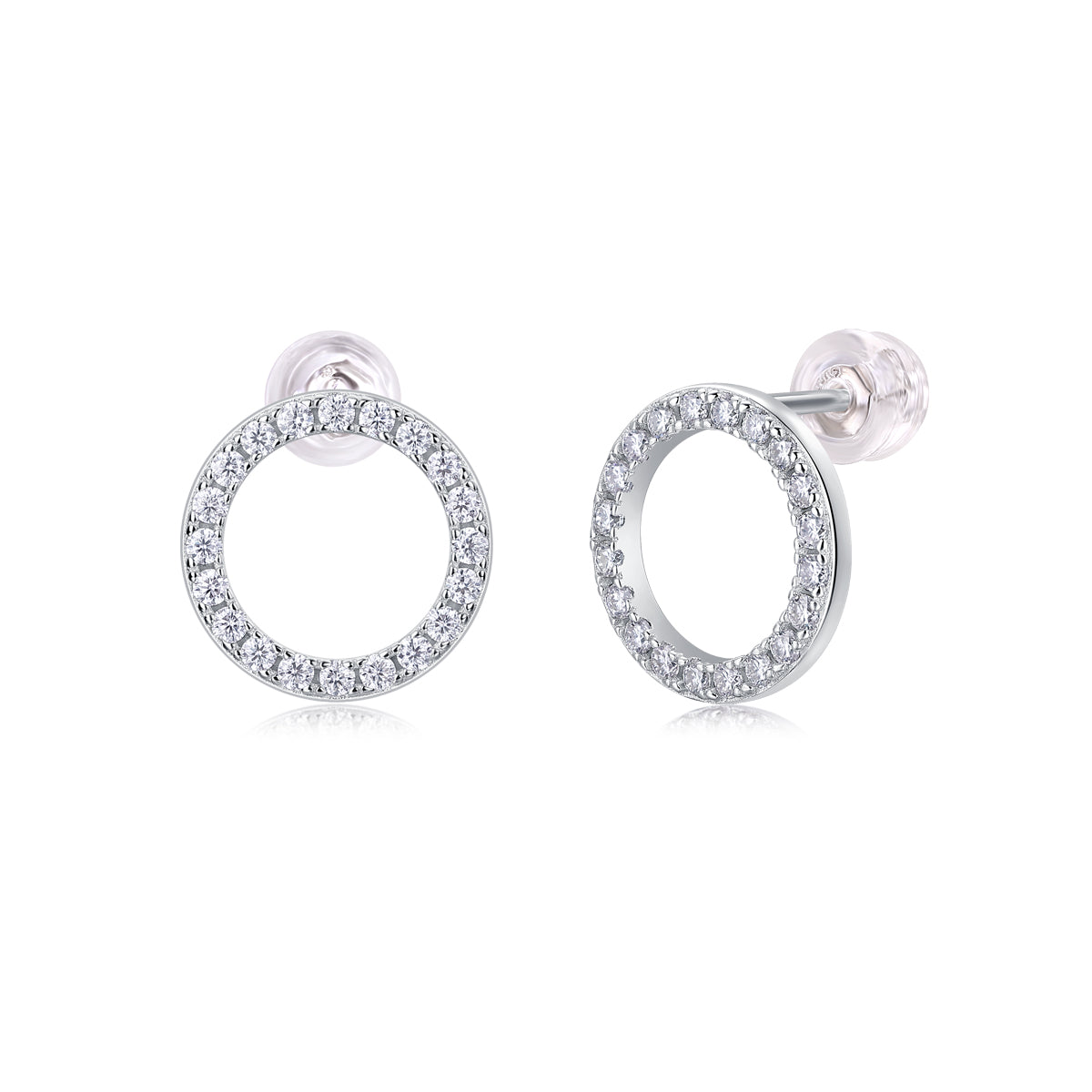 Moissanite Silver Stud Earrings Luxury Circle Design S925 Fine Jewelry