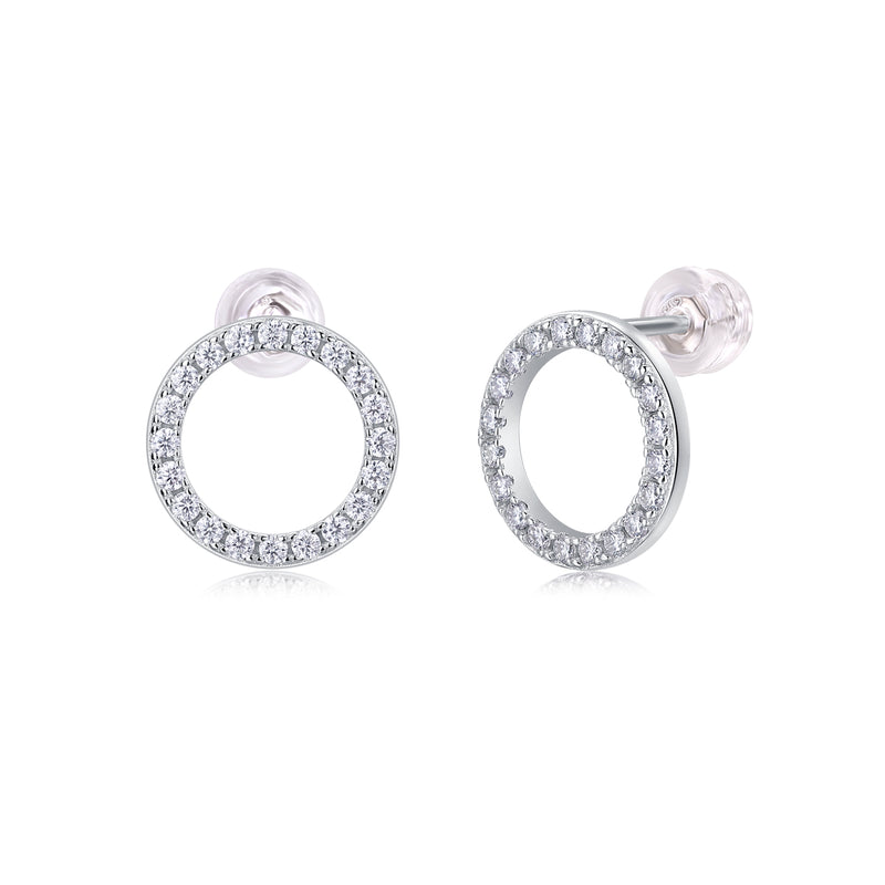 Moissanite Silver Stud Earrings Luxury Circle Design S925 Fine Jewelry - 1