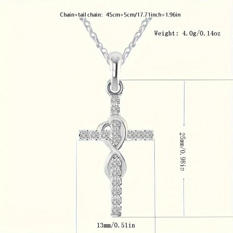 Gold Alloy Cross Necklace with Diamond Accent and Eight-character Design