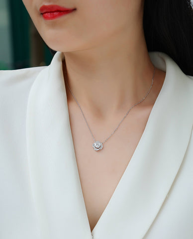 1Lucky Flower Moissanite Pendant in S925 Sterling Silver with Platinum Plating