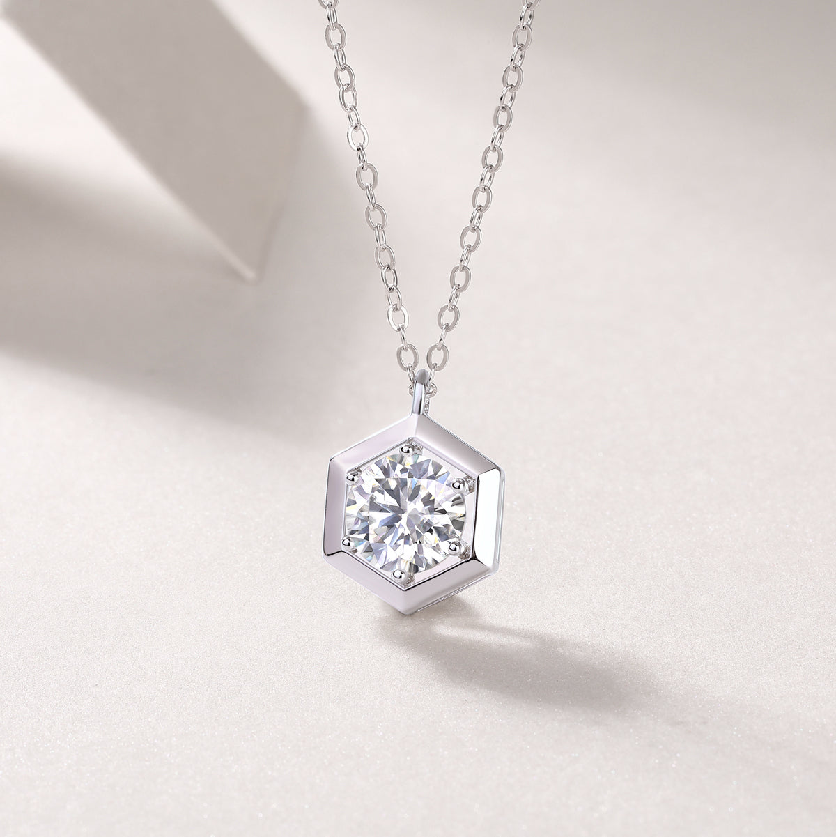 1-Carat Moissanite Hexagon Pendant Necklace in S925 Sterling Silver